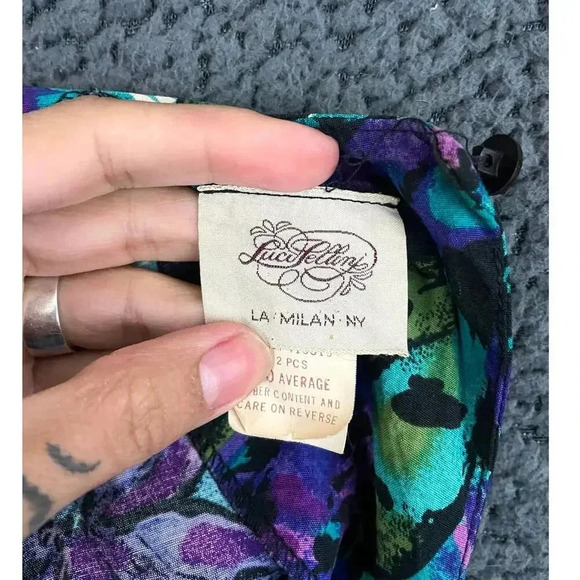 VTG Luci Pellini Tropical Floral Print Dress Sz 10 Regular 80's Belted Women's - Picture 3 of 14